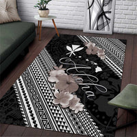 Aloha Hawaii Hibiscus and Plumeria Flowers Area Rug Kanaka Maoli Tattoo Polynesian Pattern Gray Color