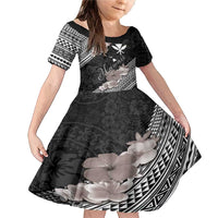 Aloha Hawaii Hibiscus and Plumeria Flowers Family Matching Mermaid Dress and Hawaiian Shirt Kanaka Maoli Tattoo Polynesian Pattern Gray Color