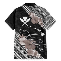 Aloha Hawaii Hibiscus and Plumeria Flowers Family Matching Mermaid Dress and Hawaiian Shirt Kanaka Maoli Tattoo Polynesian Pattern Gray Color