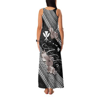 Aloha Hawaii Hibiscus and Plumeria Flowers Family Matching Tank Maxi Dress and Hawaiian Shirt Kanaka Maoli Tattoo Polynesian Pattern Gray Color