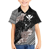 Aloha Hawaii Hibiscus and Plumeria Flowers Family Matching Tank Maxi Dress and Hawaiian Shirt Kanaka Maoli Tattoo Polynesian Pattern Gray Color