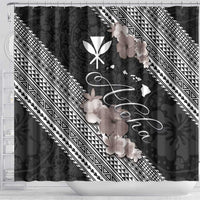 Aloha Hawaii Hibiscus and Plumeria Flowers Shower Curtain Kanaka Maoli Tattoo Polynesian Pattern Gray Color