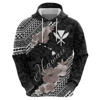 Aloha Hawaii Hibiscus and Plumeria Flowers Zip Hoodie Kanaka Maoli Tattoo Polynesian Pattern Gray Color