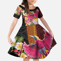 Papua New Guinea Birds and Frangipani Family Matching Long Sleeve Bodycon Dress and Hawaiian Shirt Melanesian Art Tattoos - Polynesian Pride
