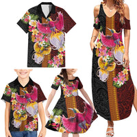Papua New Guinea Birds and Frangipani Family Matching Summer Maxi Dress and Hawaiian Shirt Melanesian Art Tattoos - Polynesian Pride