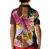 Papua New Guinea Birds and Frangipani Kid Polo Shirt Melanesian Art Tattoos - Polynesian Pride