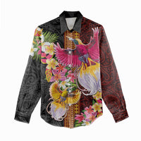Papua New Guinea Birds and Frangipani Women Casual Shirt Melanesian Art Tattoos - Polynesian Pride