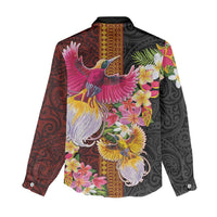 Papua New Guinea Birds and Frangipani Women Casual Shirt Melanesian Art Tattoos - Polynesian Pride