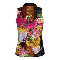 Papua New Guinea Birds and Frangipani Women Sleeveless Polo Shirt Melanesian Art Tattoos - Polynesian Pride