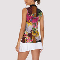 Papua New Guinea Birds and Frangipani Women Sleeveless Polo Shirt Melanesian Art Tattoos - Polynesian Pride