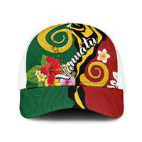 Melanesian Vanuatu Tribal Boar Tusk Baseball Net Cap Tropical Plants and Namele Motifs - Polynesian Pride