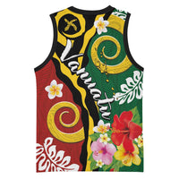 Melanesian Vanuatu Tribal Boar Tusk Basketball Jersey Tropical Plants and Namele Motifs - Polynesian Pride