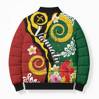 Melanesian Vanuatu Tribal Boar Tusk Bomber Puffer Jacket Tropical Plants and Namele Motifs - Polynesian Pride
