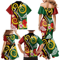 Melanesian Vanuatu Tribal Boar Tusk Family Matching Mermaid Dress and Hawaiian Shirt Tropical Plants and Namele Motifs - Polynesian Pride