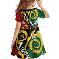 Melanesian Vanuatu Tribal Boar Tusk Family Matching Short Sleeve Bodycon Dress and Hawaiian Shirt Tropical Plants and Namele Motifs - Polynesian Pride