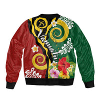 Melanesian Vanuatu Tribal Boar Tusk Sleeve Zip Bomber Jacket Tropical Plants and Namele Motifs - Polynesian Pride