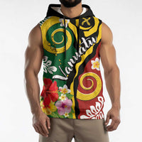 Melanesian Vanuatu Tribal Boar Tusk Sleeveless Hoodie Tropical Plants and Namele Motifs - Polynesian Pride