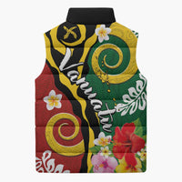 Melanesian Vanuatu Tribal Boar Tusk Sleeveless Puffer Jacket Tropical Plants and Namele Motifs - Polynesian Pride