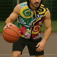 Melanesian Vanuatu Tribal Boar Tusk Sleeveless Zip Hoodie Tropical Plants and Namele Motifs LT03 - Polynesian Pride