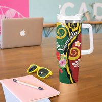 Melanesian Vanuatu Tribal Boar Tusk Tumbler With Handle Tropical Plants and Namele Motifs - Polynesian Pride