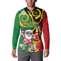 Vanuatu Christmas Button Sweatshirt Funny Santa with Namele and Boar Tusk Tribal - Polynesian Pride