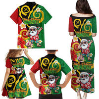 Vanuatu Christmas Family Matching Puletasi and Hawaiian Shirt Funny Santa with Namele and Boar Tusk Tribal - Polynesian Pride