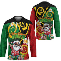 Vanuatu Christmas Hockey Jersey Funny Santa with Namele and Boar Tusk Tribal - Polynesian Pride