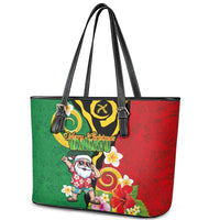 Vanuatu Christmas Leather Tote Bag Funny Santa with Namele and Boar Tusk Tribal - Polynesian Pride