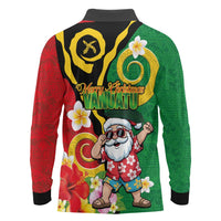 Vanuatu Christmas Long Sleeve Polo Shirt Funny Santa with Namele and Boar Tusk Tribal - Polynesian Pride