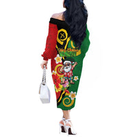 Vanuatu Christmas Off The Shoulder Long Sleeve Dress Funny Santa with Namele and Boar Tusk Tribal LT03 - Polynesian Pride