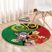 Vanuatu Christmas Round Carpet Funny Santa with Namele and Boar Tusk Tribal - Polynesian Pride