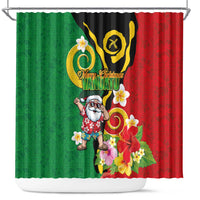 Vanuatu Christmas Shower Curtain Funny Santa with Namele and Boar Tusk Tribal - Polynesian Pride