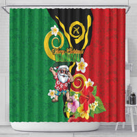 Vanuatu Christmas Shower Curtain Funny Santa with Namele and Boar Tusk Tribal - Polynesian Pride