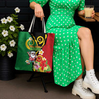 Vanuatu Christmas Tote Bag Funny Santa with Namele and Boar Tusk Tribal - Polynesian Pride