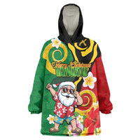 Vanuatu Christmas Wearable Blanket Hoodie Funny Santa with Namele and Boar Tusk Tribal - Polynesian Pride
