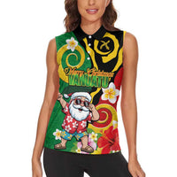 Vanuatu Christmas Women Sleeveless Polo Shirt Funny Santa with Namele and Boar Tusk Tribal - Polynesian Pride