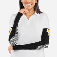 Hawaiian Tribal Tattoo and Plumeria Arm Sleeves Polynesian Pattern Black Color