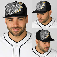 Hawaiian Tribal Tattoo and Plumeria Baseball Net Cap Polynesian Pattern Black Color
