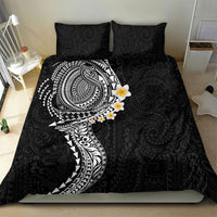 Hawaiian Tribal Tattoo and Plumeria Bedding Set Polynesian Pattern Black Color