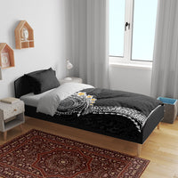 Hawaiian Tribal Tattoo and Plumeria Bedding Set Polynesian Pattern Black Color