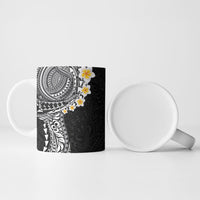 Hawaiian Tribal Tattoo and Plumeria Ceramic Mug Polynesian Pattern Black Color