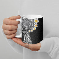 Hawaiian Tribal Tattoo and Plumeria Ceramic Mug Polynesian Pattern Black Color