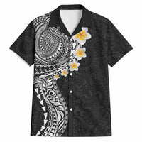 Hawaiian Tribal Tattoo and Plumeria Hawaiian Shirt Polynesian Pattern Black Color