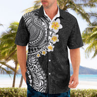 Hawaiian Tribal Tattoo and Plumeria Hawaiian Shirt Polynesian Pattern Black Color