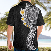Hawaiian Tribal Tattoo and Plumeria Hawaiian Shirt Polynesian Pattern Black Color