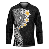 Hawaiian Tribal Tattoo and Plumeria Hockey Jersey Polynesian Pattern Black Color
