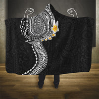 Hawaiian Tribal Tattoo and Plumeria Hooded Blanket Polynesian Pattern Black Color