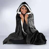 Hawaiian Tribal Tattoo and Plumeria Hooded Blanket Polynesian Pattern Black Color