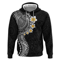 Hawaiian Tribal Tattoo and Plumeria Hoodie Polynesian Pattern Black Color