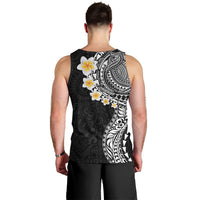 Hawaiian Tribal Tattoo and Plumeria Men Tank Top Polynesian Pattern Black Color